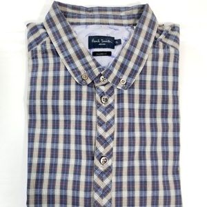 Paul Smith Mens Blue-Grey Check Button Shirt XL